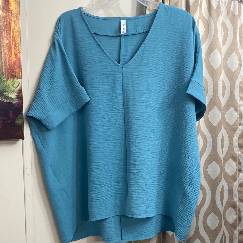 Zenana Outfitters Blue Boxy Oversized Blouse